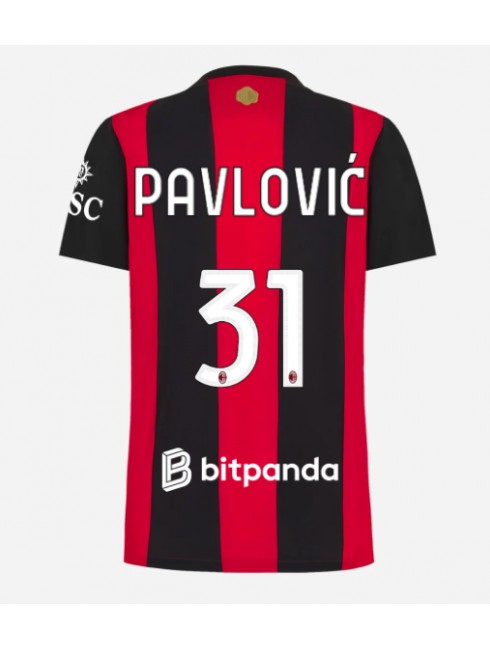Ženski Nogometna dresi replika AC Milan Strahinja Pavlovic #31 Domači 2026-27 Kratek rokav Ženski Nogometna dresi replika AC Milan Strahinja Pavlovic #31 Domači 2026-27 Kratek rokav